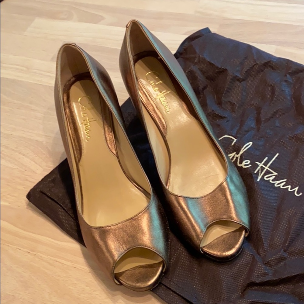Cole Haan copper peep toe heel.